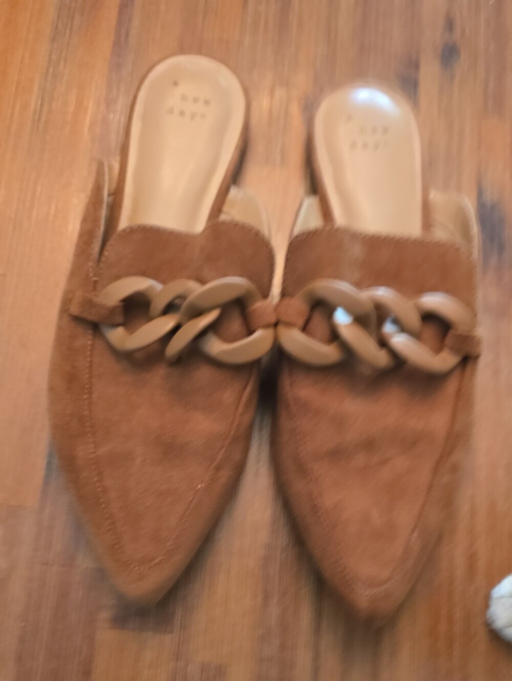 Target Brown Suede Pointed-Toe Chain Slip-On Mules